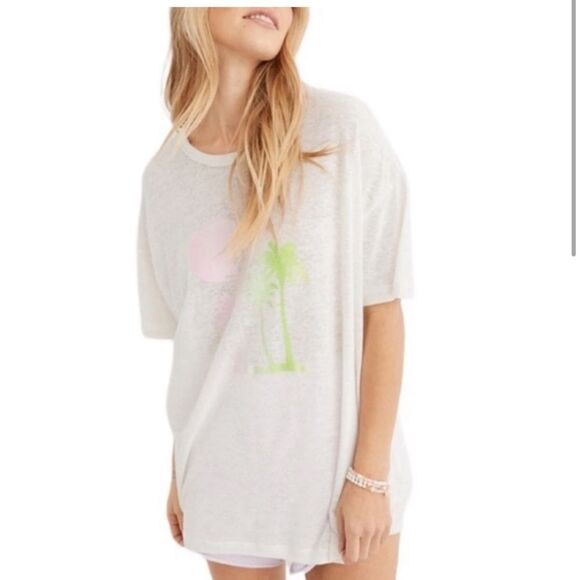 NWT Aerie Palm Trees Linen Blend T-Shirt size Medium - Picture 1 of 10